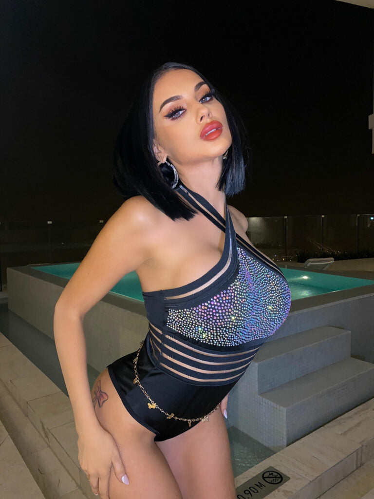 RHINESTONE BODYSUIT BLACK