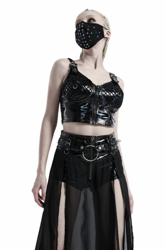 CORSET VEGAN SHINY HOLOGRAPHIC GOTHIC PIERCED STYLE TOP
