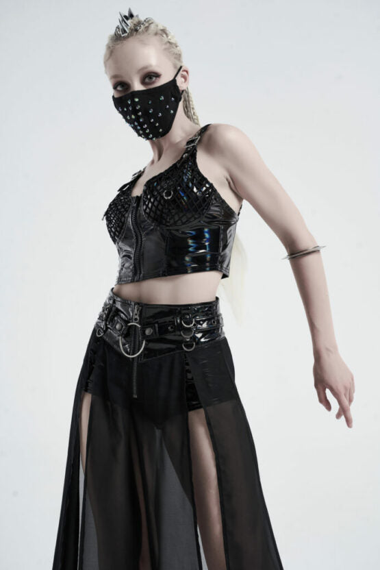 CORSET VEGAN SHINY HOLOGRAPHIC GOTHIC PIERCED STYLE TOP