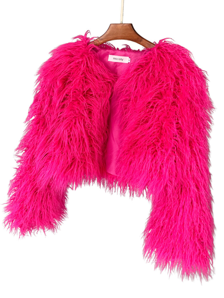 FAUX FUR CROP JACKET WITH LINING