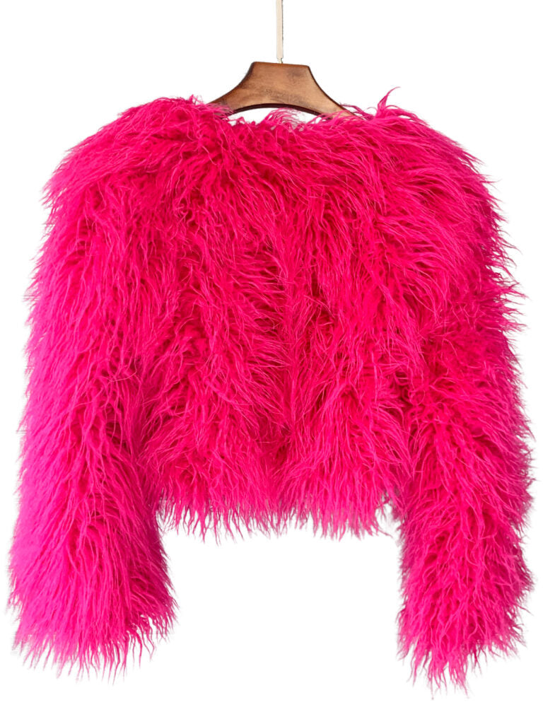 FAUX FUR CROP JACKET WITH LINING