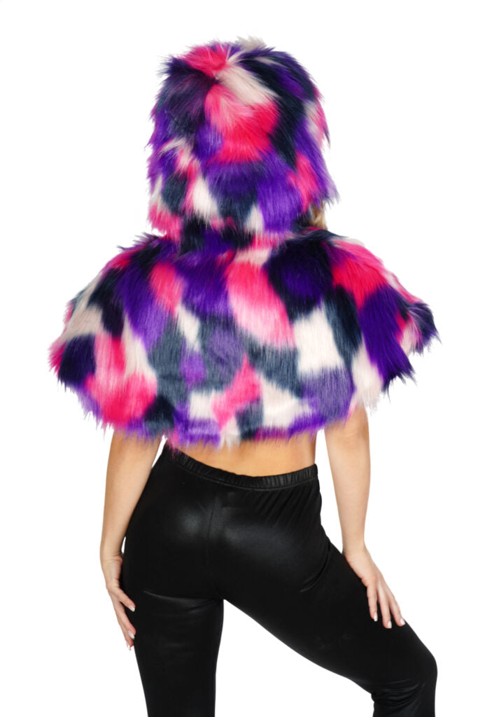 FAUX FUR COLORFUL VEST HOODIE PURPLE/ PINK MULTI-COLOR FESTIVALWEAR, FESTIVAL