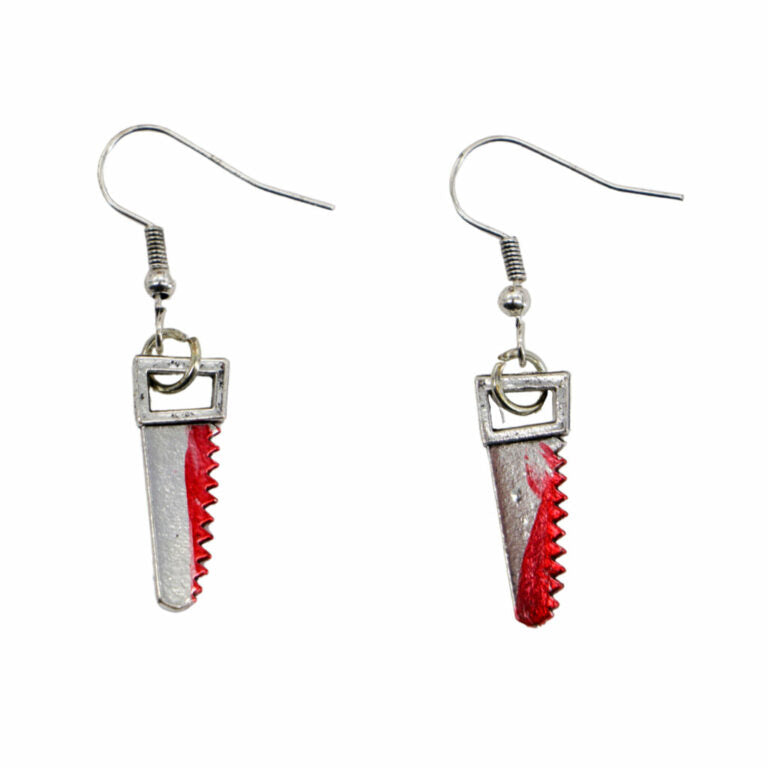 BLOODY HANDSAW EARRINGS HALLOWEEN GOTHIC