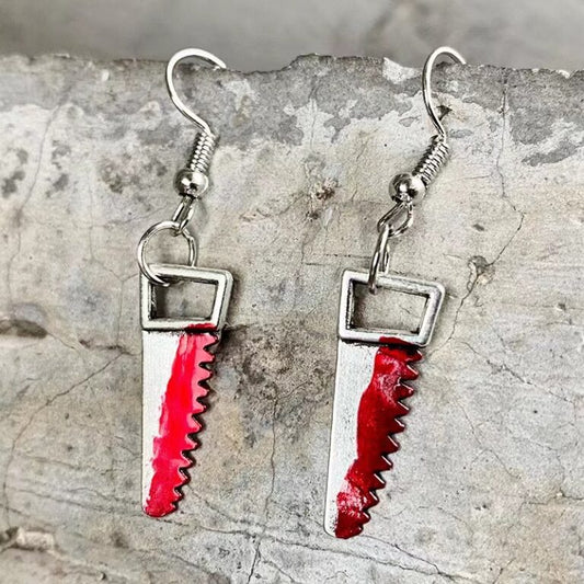 BLOODY HANDSAW EARRINGS HALLOWEEN GOTHIC