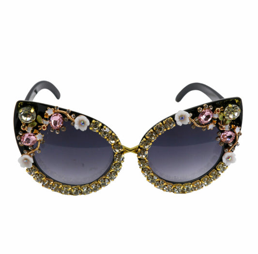 Bling Flower CAT EYE SUNGLASSES WITH BLACK FRAME