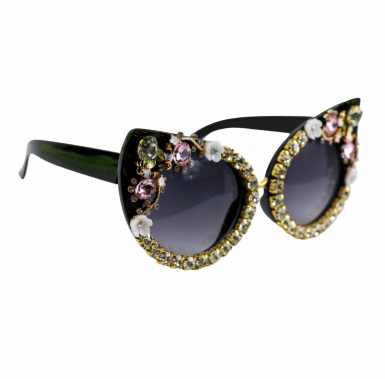 Bling Flower CAT EYE SUNGLASSES WITH BLACK FRAME