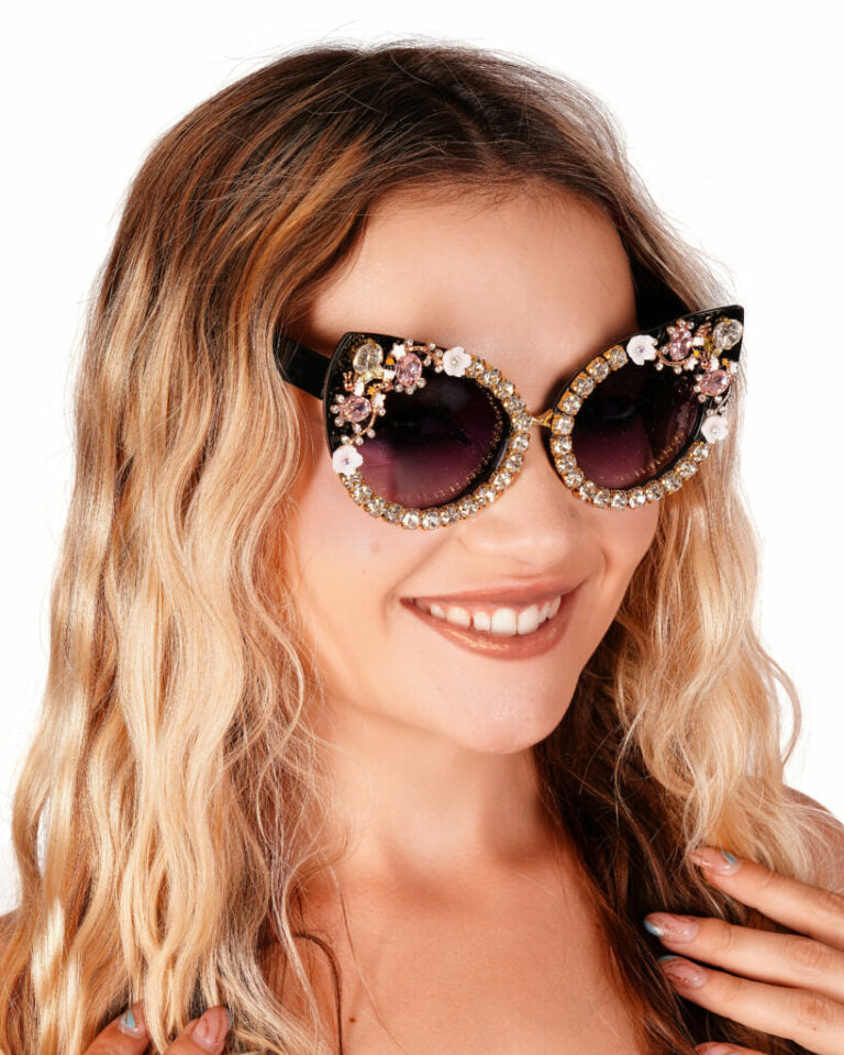 Bling Flower CAT EYE SUNGLASSES WITH BLACK FRAME
