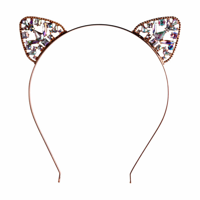 GOLD CAT HEADBAND WITH STONES FESTIVALWEAR COSPLAY ACCESSORIES RHINESTONE