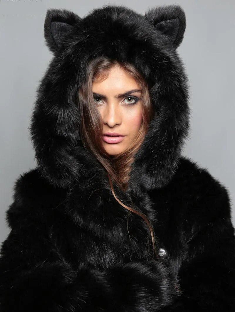EAR FAUX FUR HOODIE COAT