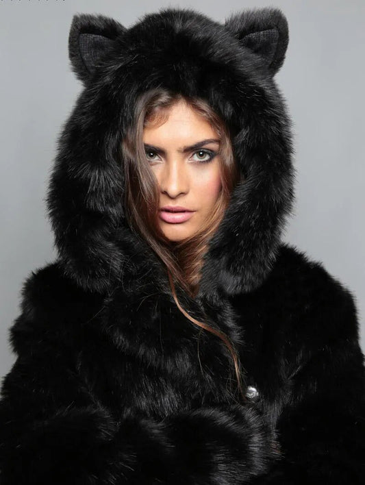 EAR FAUX FUR HOODIE COAT