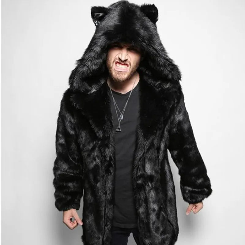 EAR FAUX FUR HOODIE COAT