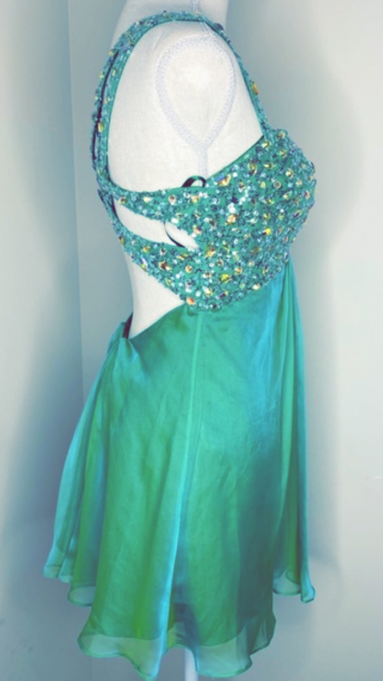 Teal Super Bling Strappy Back Flowy Short Dress