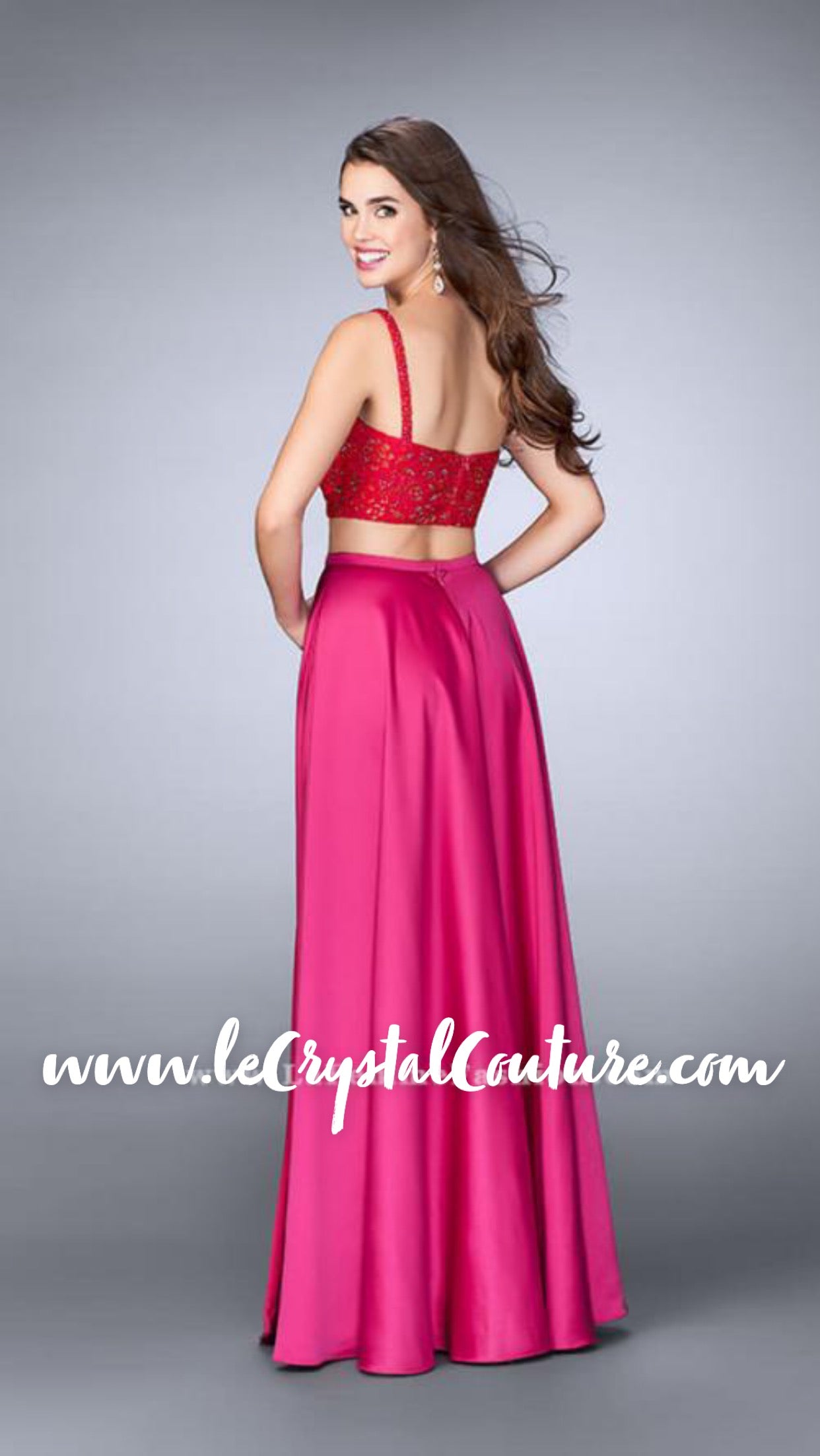 Elegant 2 Piece Long Slitted Skirt w/ Crop Beaded Top
