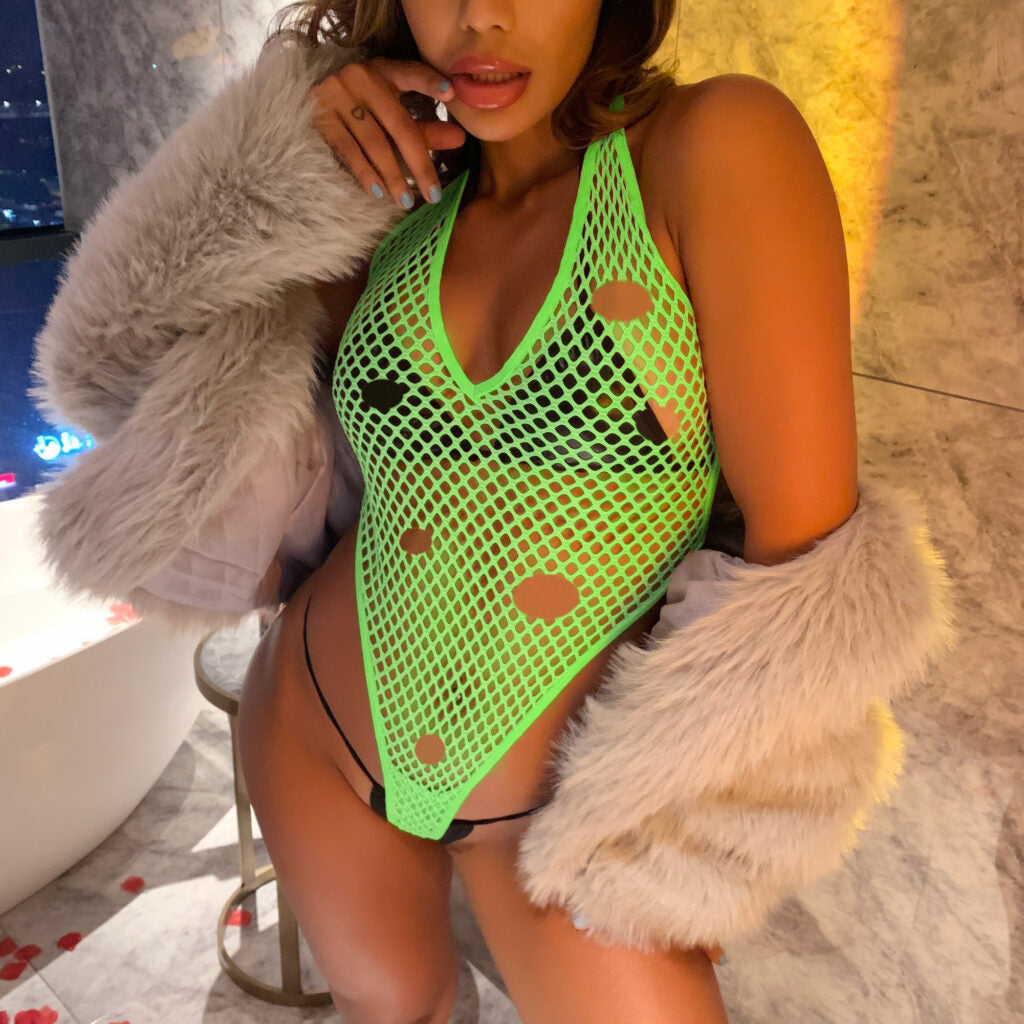 Ripped Fishnet Bodysuit Festival Outfit