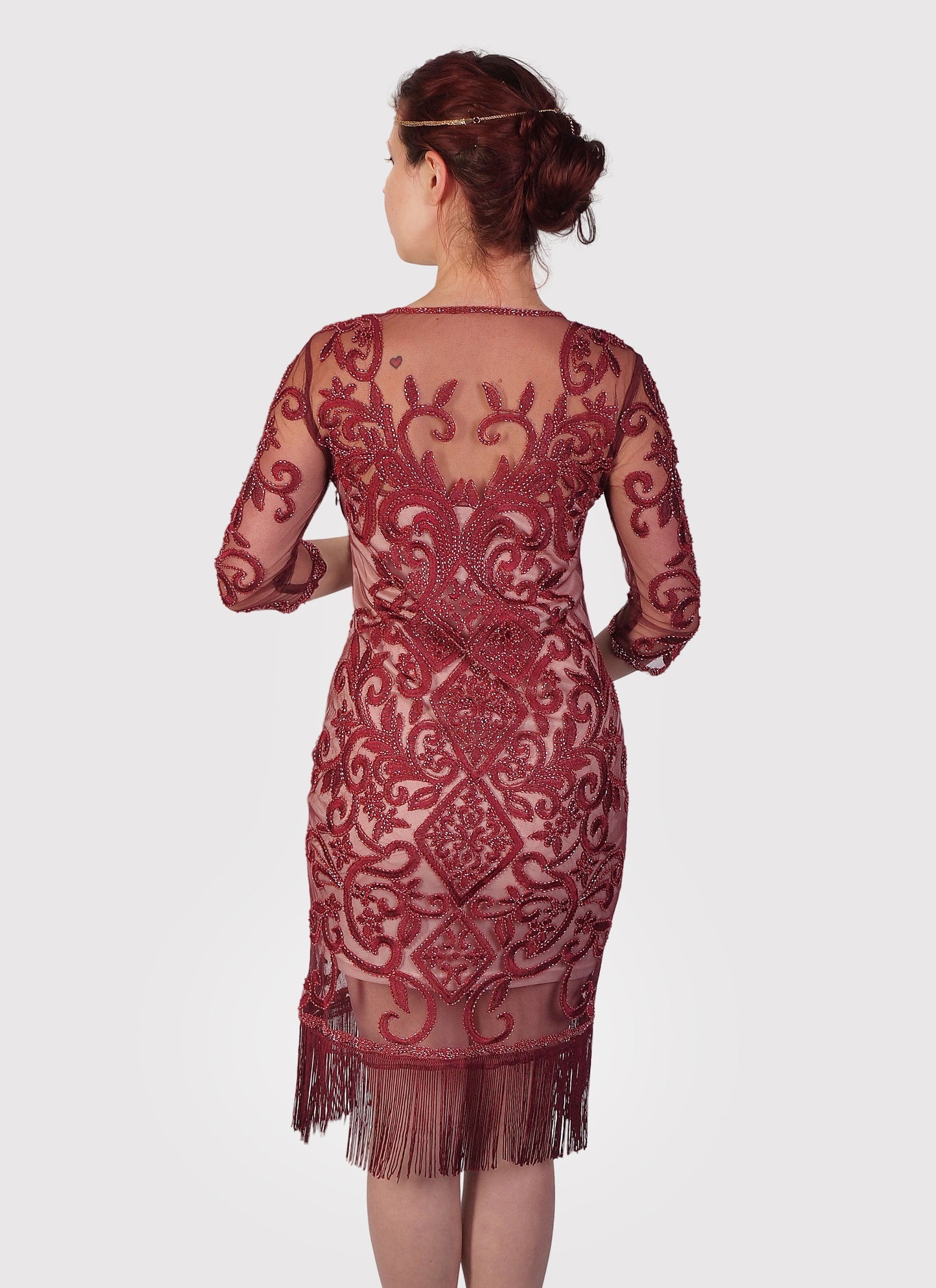 Merlot Embroidered Fringe Flapper Dress
