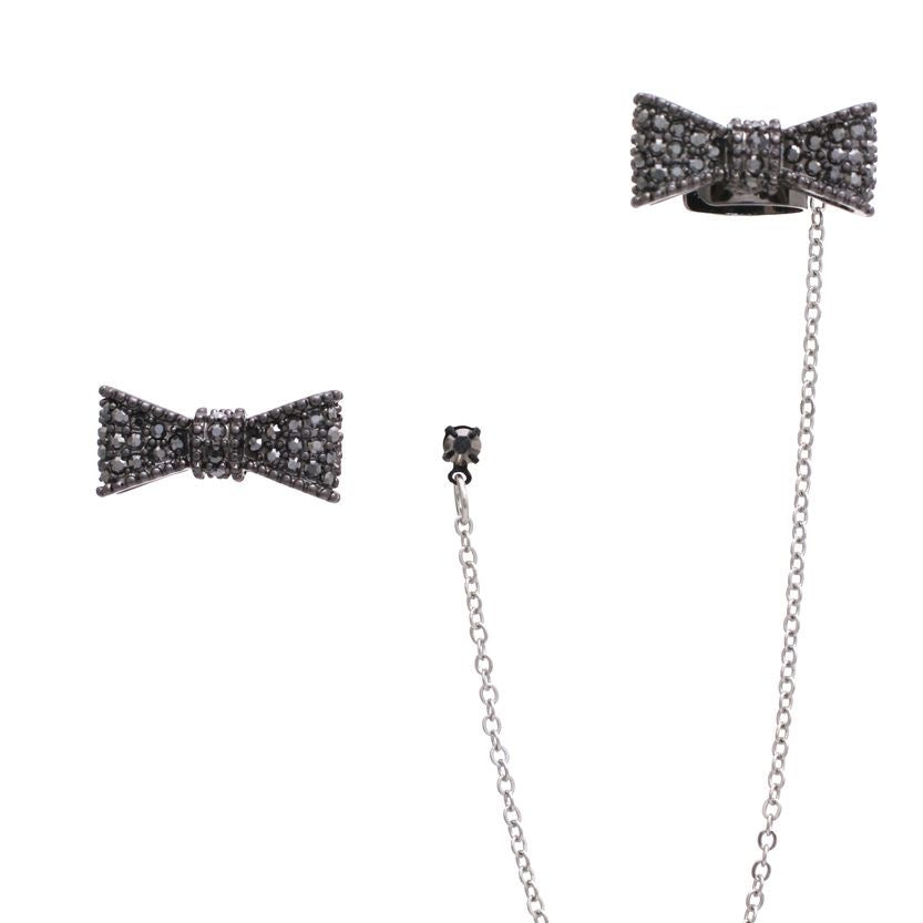 Black Silver Bow Earrings and Cuff