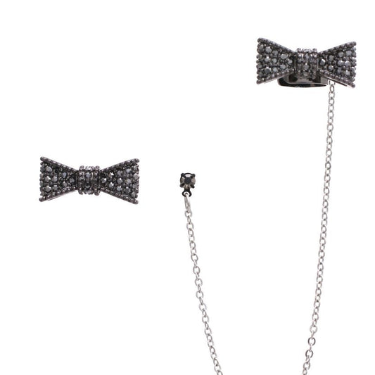 Black Silver Bow Earrings and Earcuff