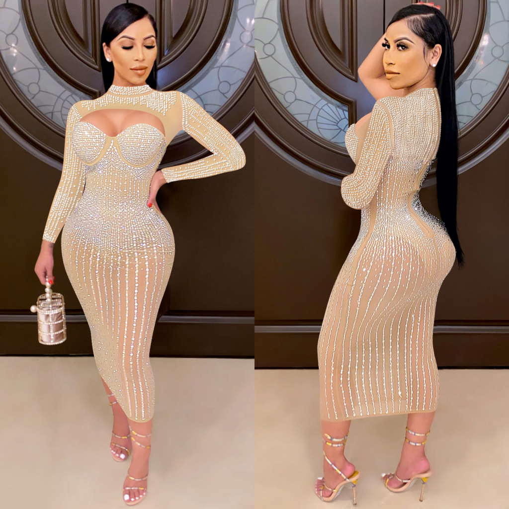 Sexy Mesh Sheer Bling Dress