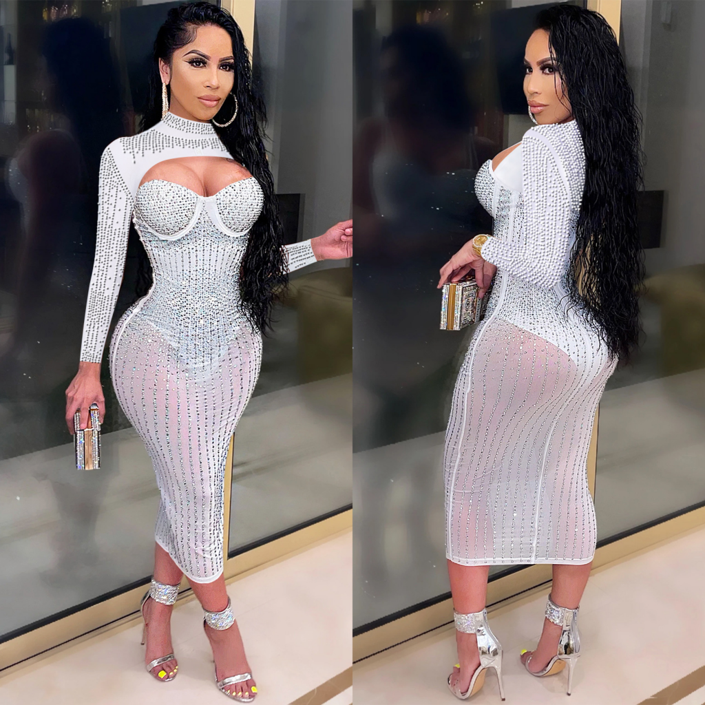 Sexy Mesh Sheer Bling Dress