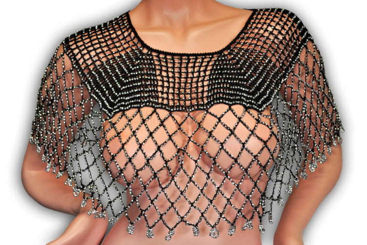 Sexy Black and Silver Diamond Beaded Egyptian Style Collar Festival wear.
