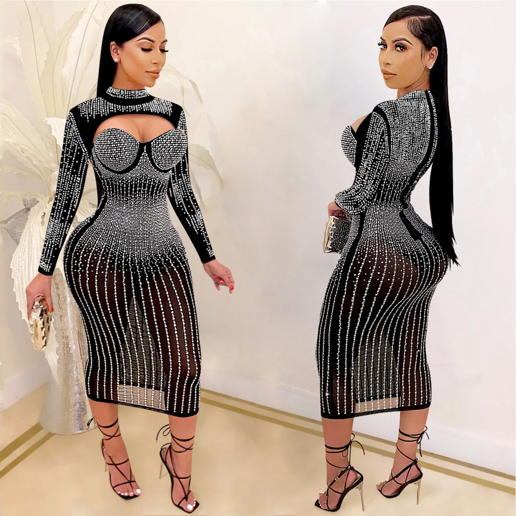 Sexy Mesh Sheer Bling Dress