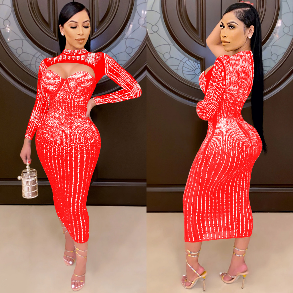 Sexy Mesh Sheer Bling Dress
