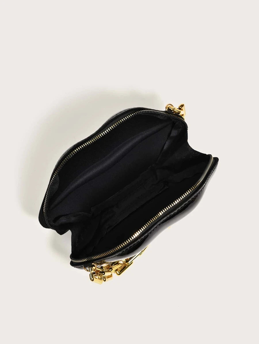 Pink or Black Kiss Purse Evening Clutch Handbag with Chunky Chain