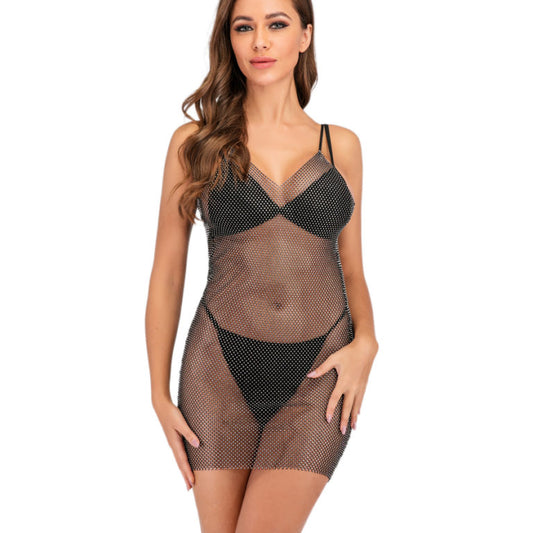 Black Mesh Rhinestone Dress