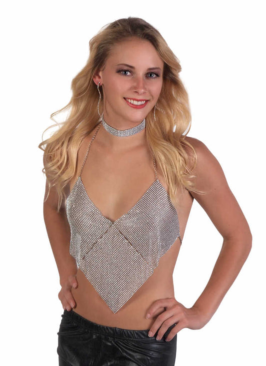 Rhinestone Crop Halter Top