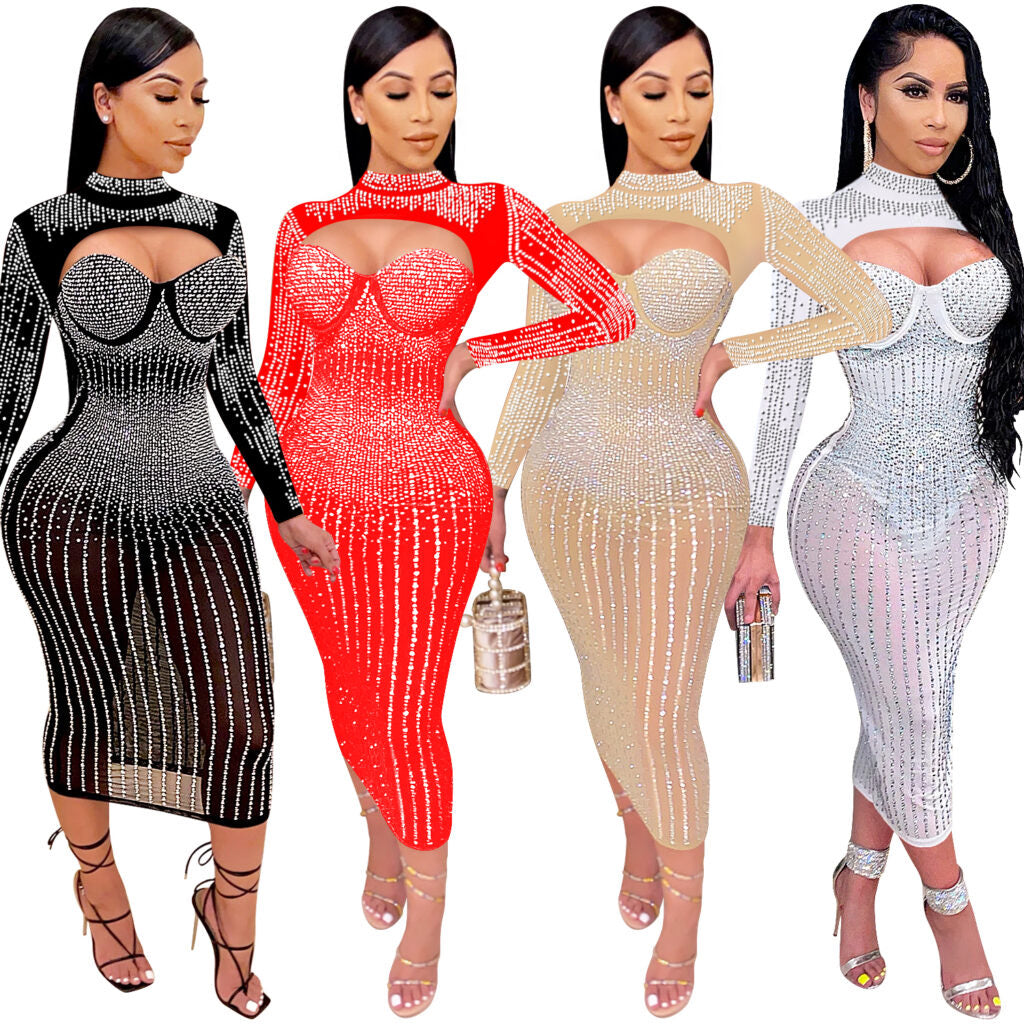 Sexy Mesh Sheer Bling Dress