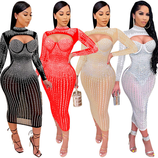 Sexy Mesh Sheer Bling Dress