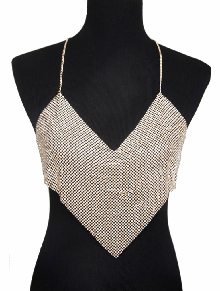 Rhinestone Crop Halter Top