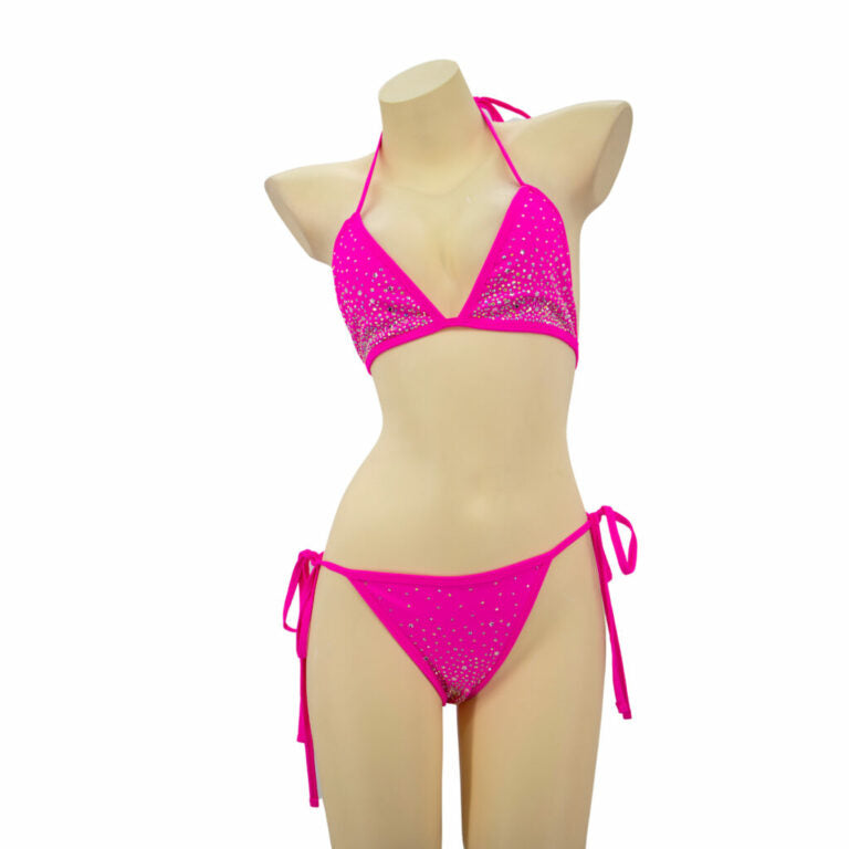 Ombre Rhinestone Tie-Side Scrunch-Booty Bikini
