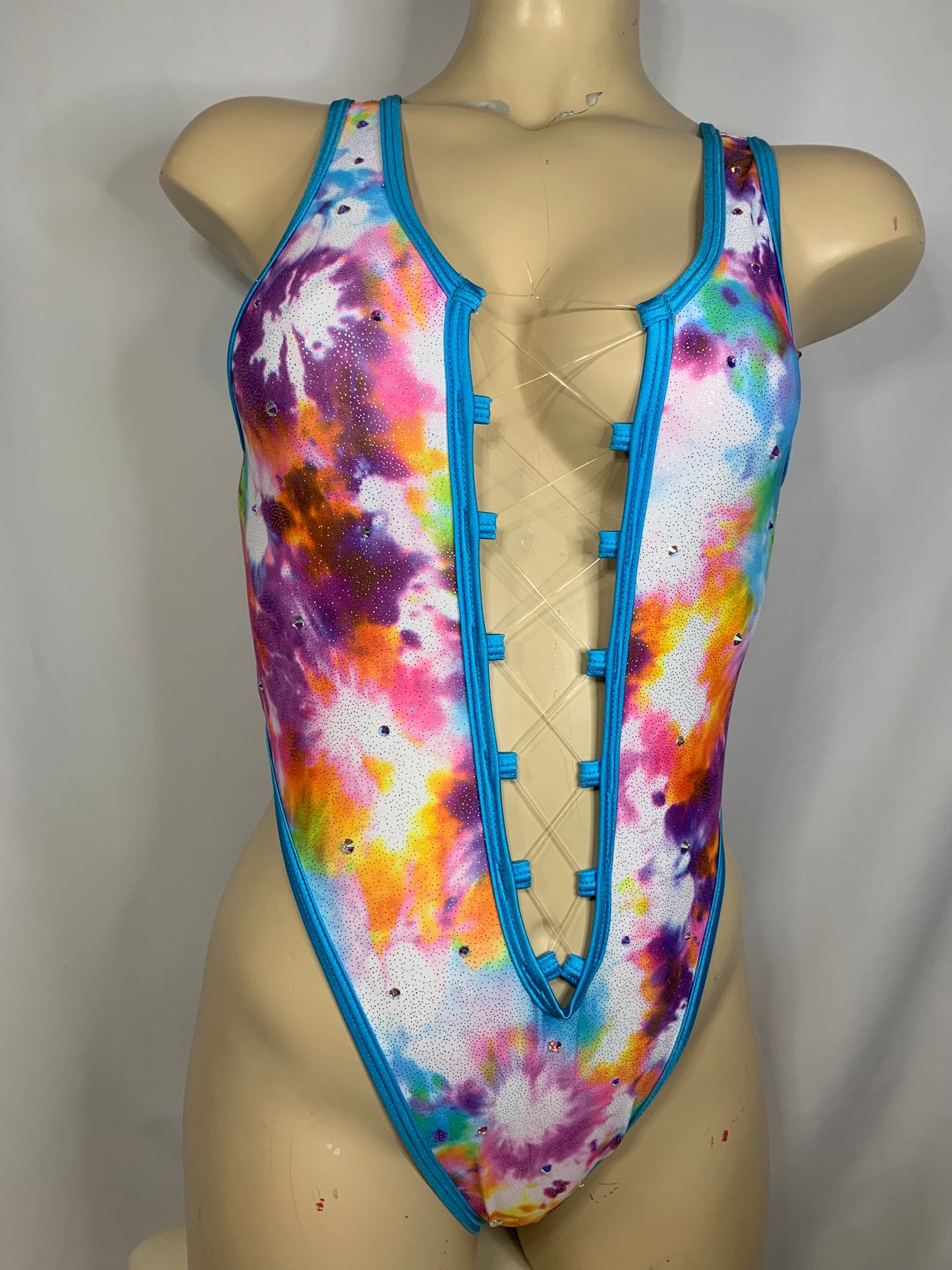 Tie-Dye Lace Front Cheeky High-hip Thong One-Piece