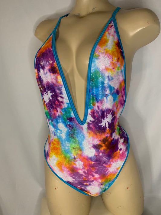 Rainbow Tie-Dye Low-V Neck Bodysuit