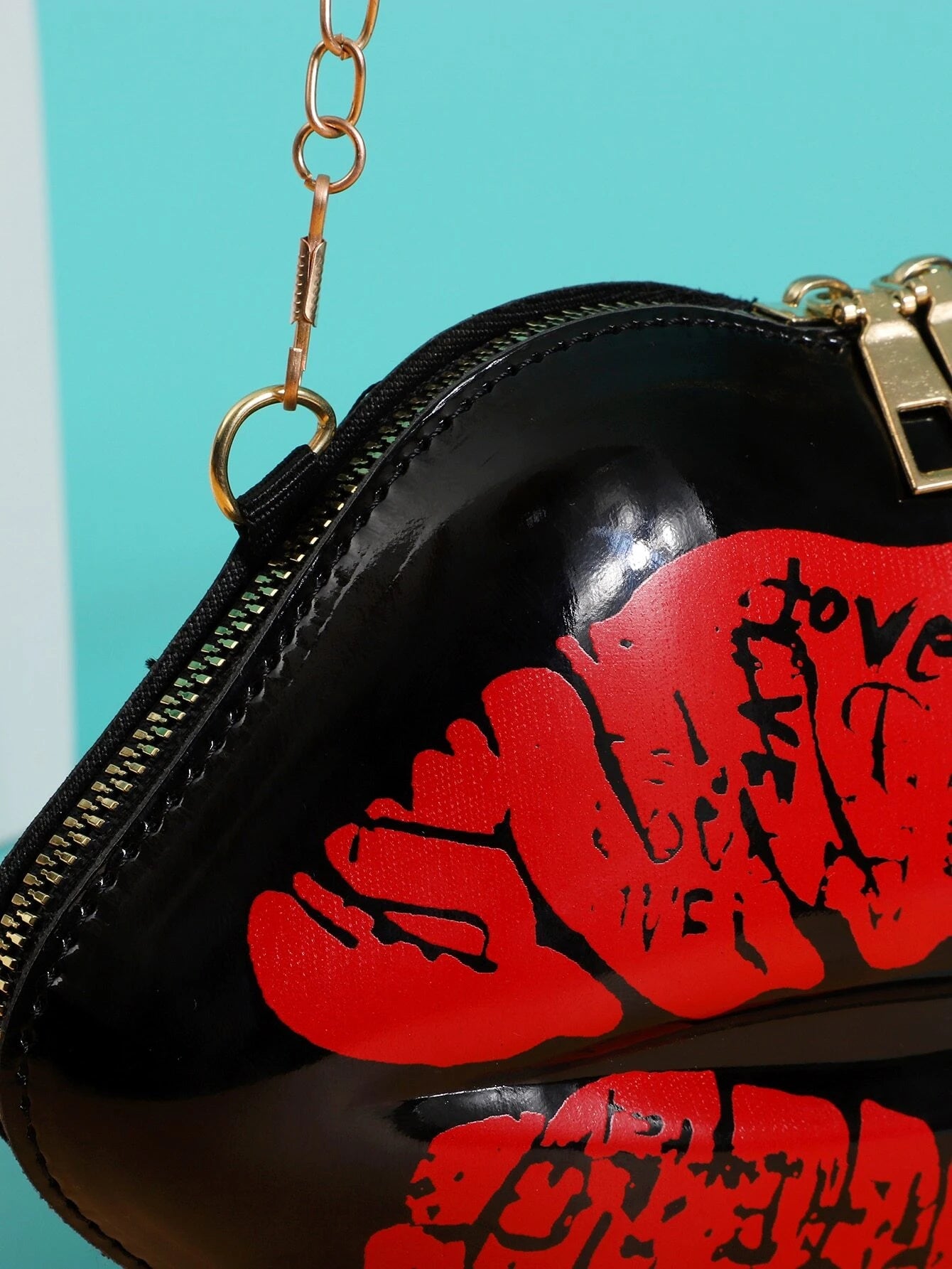 Black and Red Shiny Kiss Purse Handbag Evening Clutch Bag