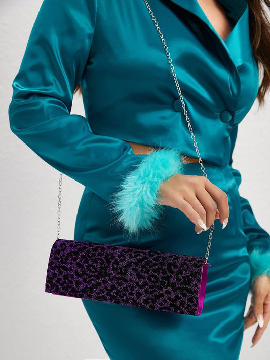 SPARKLING PURPLE  CHEETAH PATTERN CLUTCH CROSSOVER BODY BAG PURSE