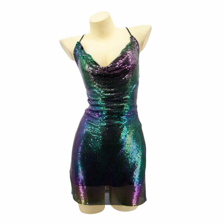 Rainbow Chainmill Halter Cowl Kneck Dress