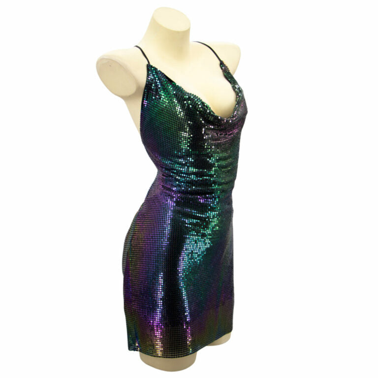 Rainbow Chainmill Halter Cowl Kneck Dress