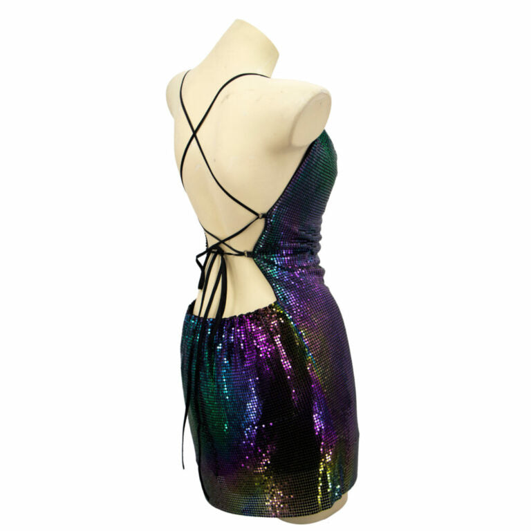 Rainbow Chainmill Halter Cowl Kneck Dress
