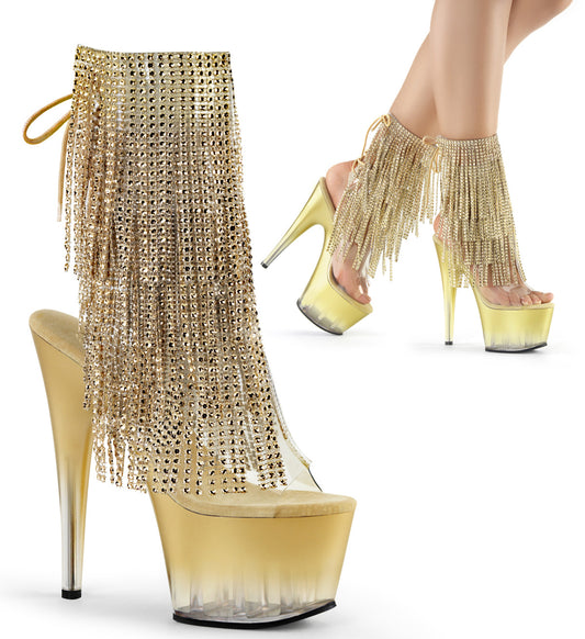 Pleaser Gold Fringe Ankle Mid-Calf Platform Boot
