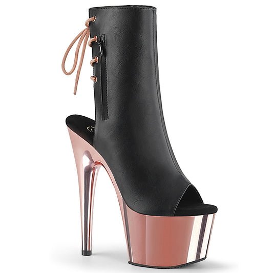 Pleaser Black Rose Gold Chrome Ankle Boot Mid-Calf Platform Shoe
