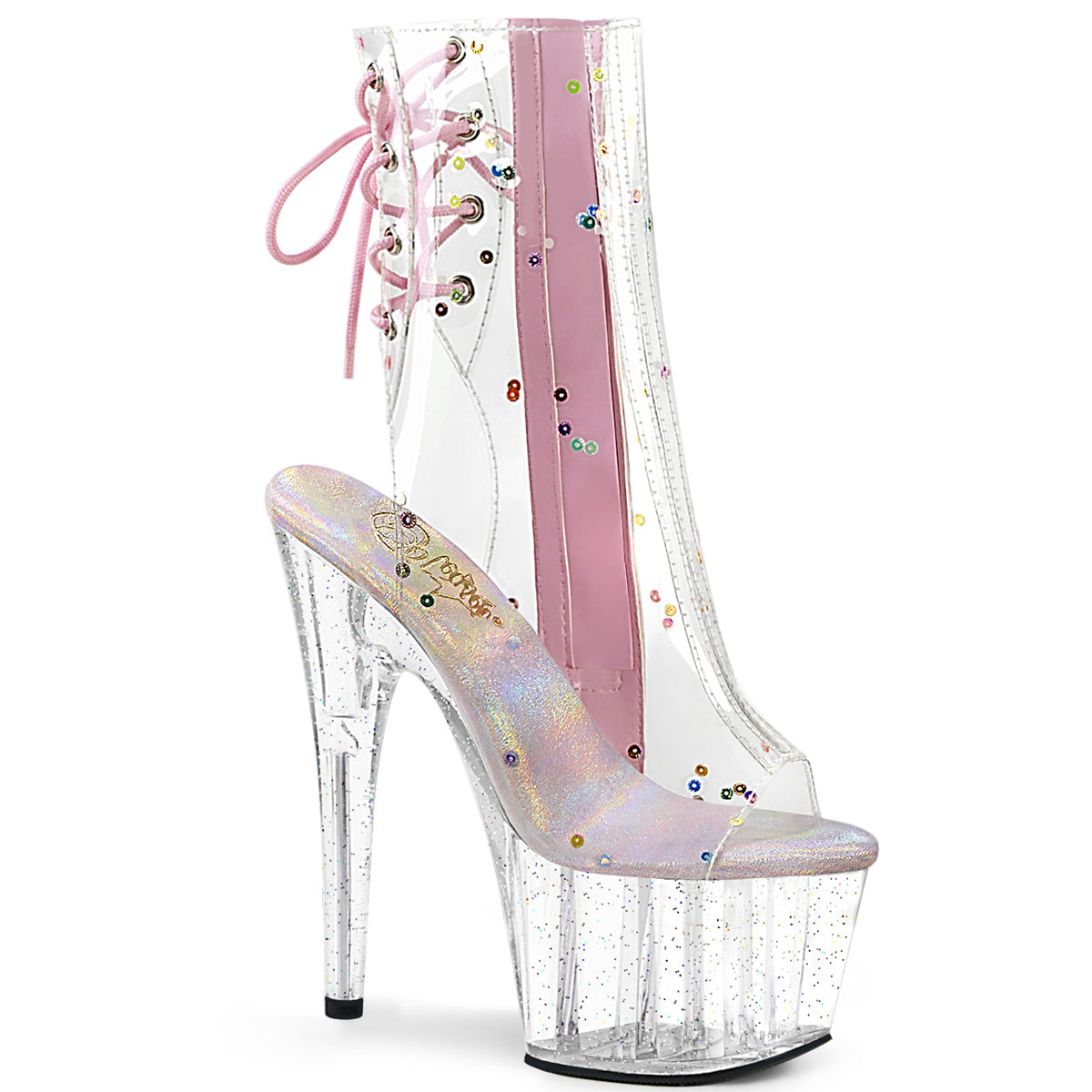 Pleaser 7" inch Clear Sequins Ankle Boot Mid-Calf Shoe