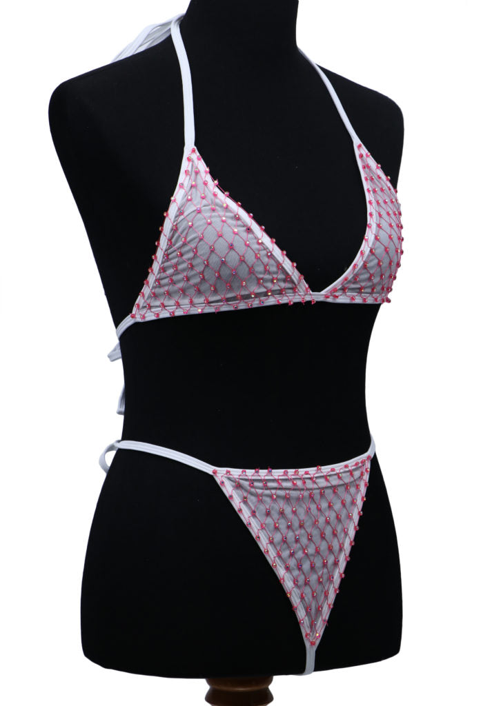 Sheer Rhinestone Bikini 2 Piece Set