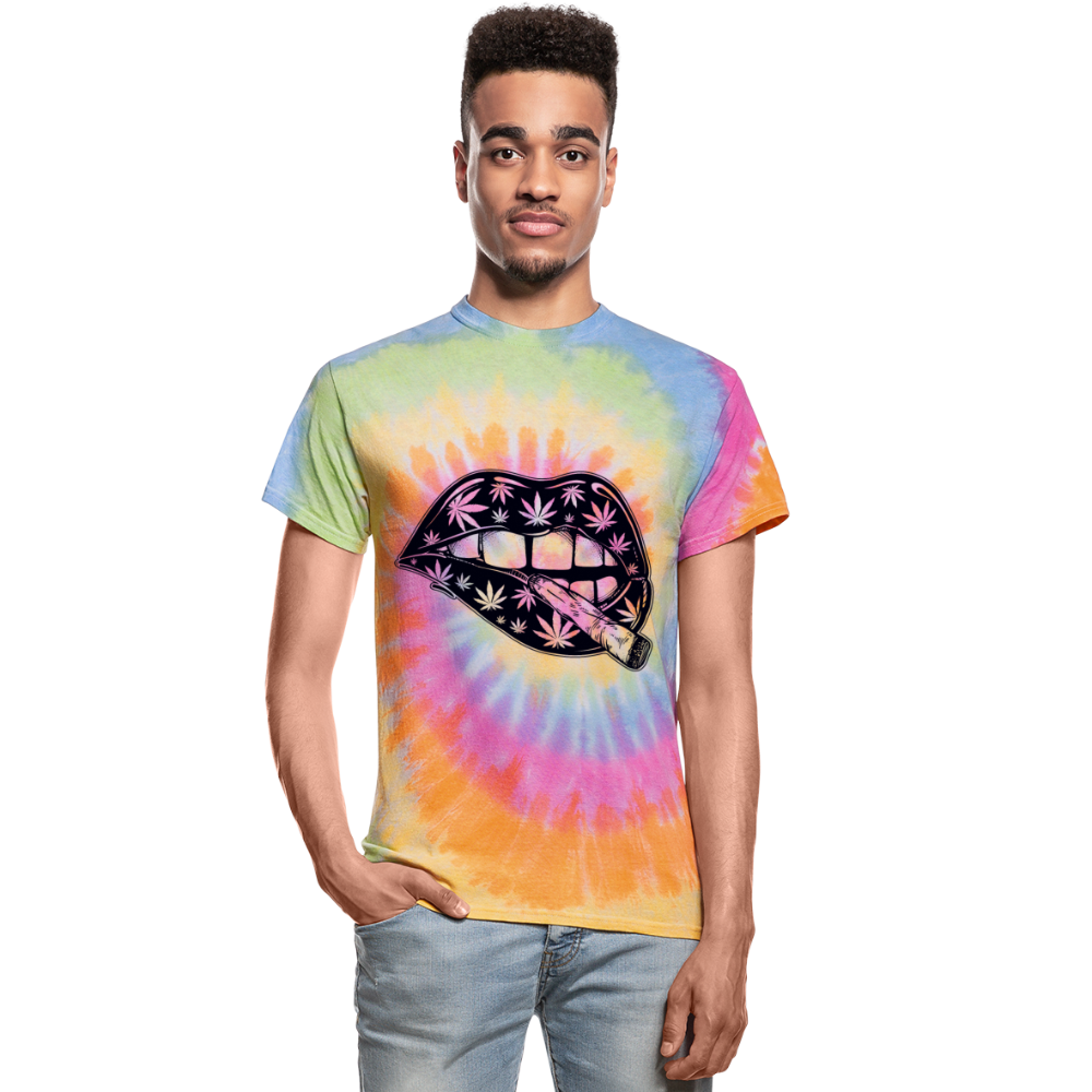 Unisex Cannabis Lips Tie Dye T-Shirt - rainbow