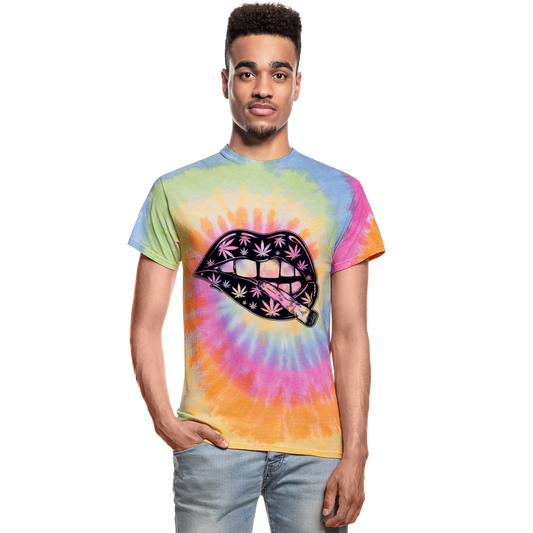 Unisex Cannabis Lips Tie Dye T-Shirt - rainbow