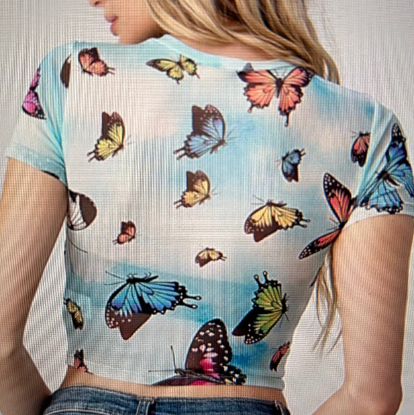 Sheer Butterfly Sky Crop Top Festivalwear Swimsuit Coverup