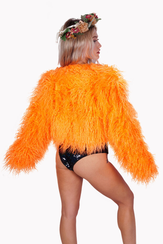 FAUX FUR CROP JACKET WITH LINING