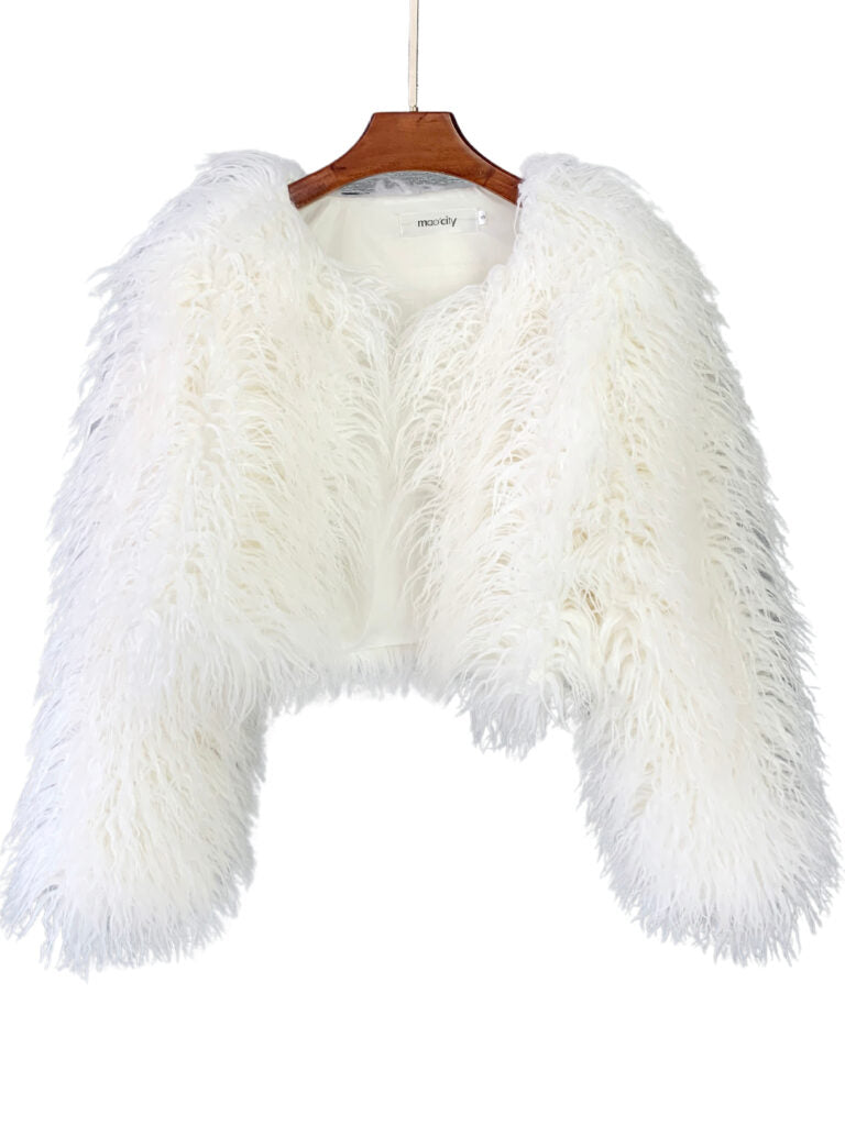 FAUX FUR CROP JACKET WITH LINING