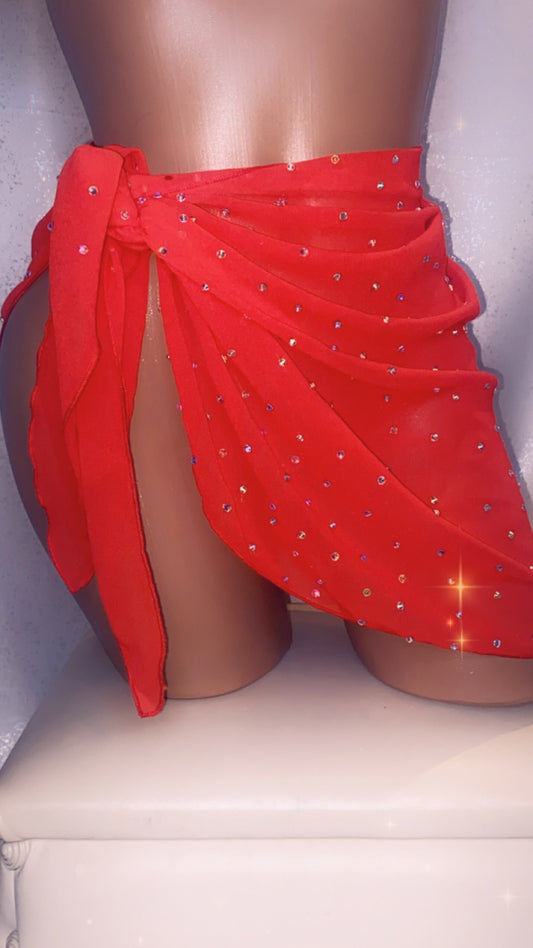 Bling Tie-Side Sheer Coverup Skirt